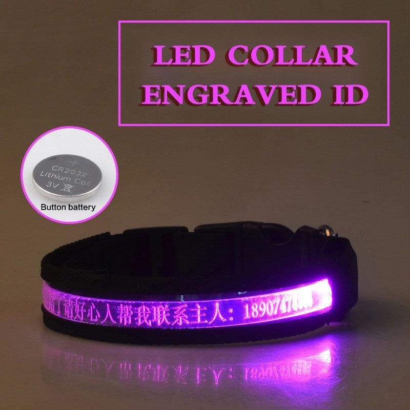 Pet Glow Collar Radium Carved Lettering Dog Collar Pet Glow Collar Radium Carved Lettering Dog Collar
